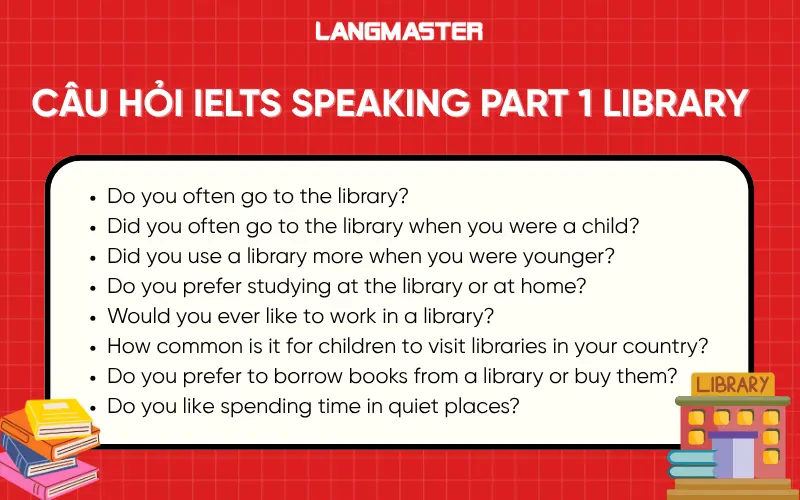 Câu hỏi IELTS Speaking Part 1 chủ đề Library