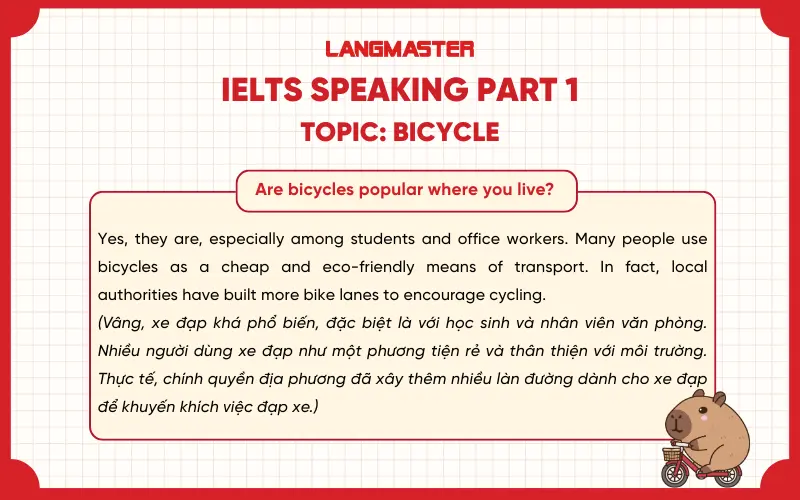 Are bicycles popular where you live? ielts speaking part 1