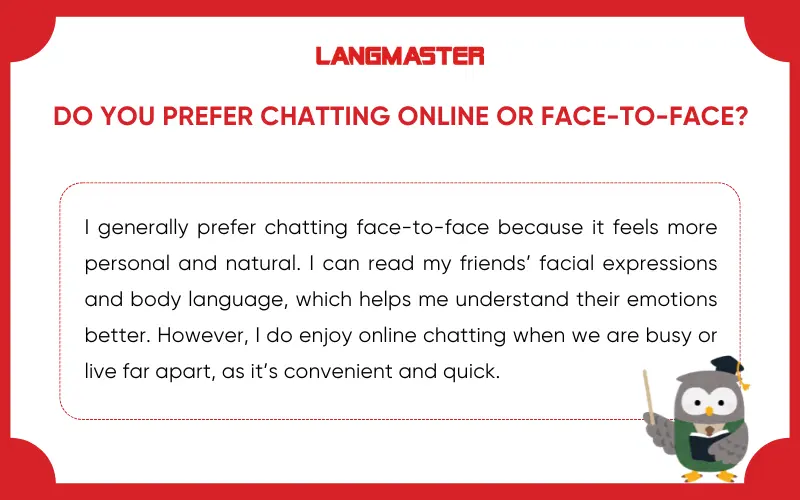 Bài mẫu IELTS Speaking Part 1 Topic Chatting