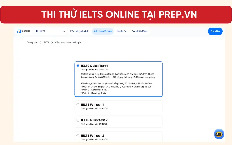 Thi thử IELTS Online tại PREP.VN