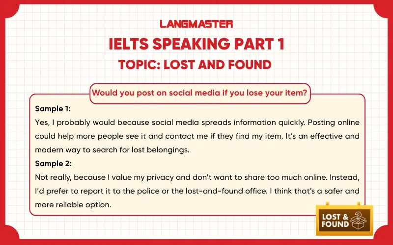 Would you post on social media if you lose your item? ielts speaking part 1