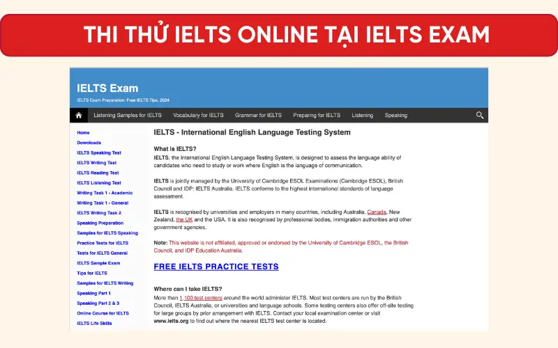 Test IELTS miễn phí tại IELTS Exam