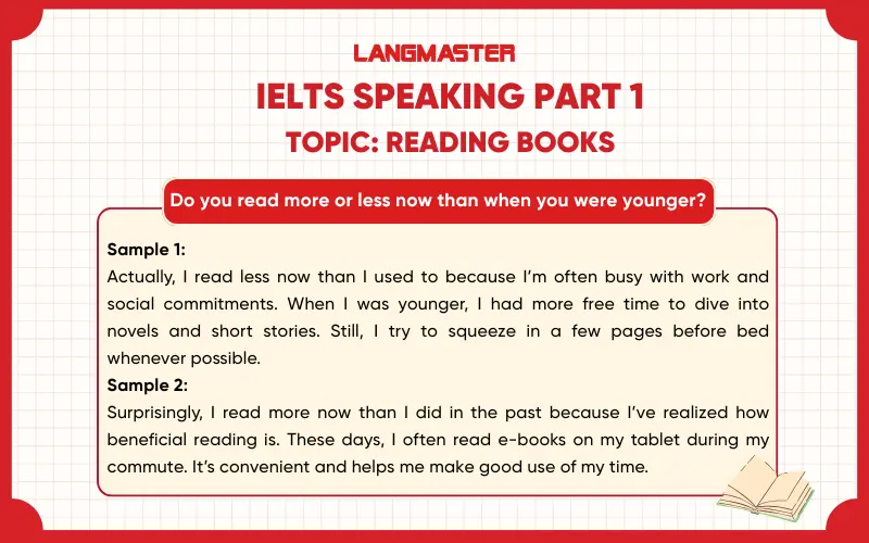 Do you read more or less now than when you were younger? ielts speaking part 1
