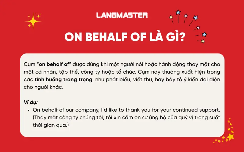 on behalf of là gì? ví dụ