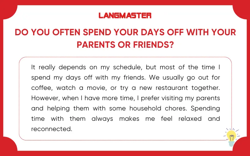 Bài mẫu IELTS Speaking Part 1 Topic Day off