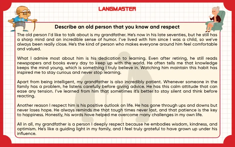 Describe an old person that you know and respect ielts speaking part 2