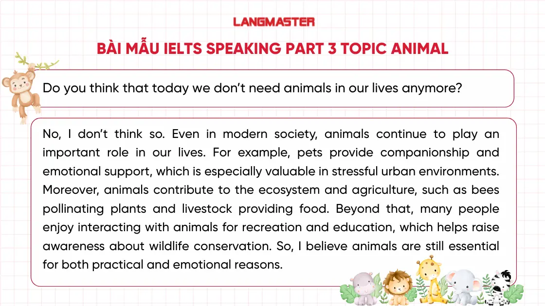Bài mẫu chủ đề Animal - IELTS Speaking Part 3