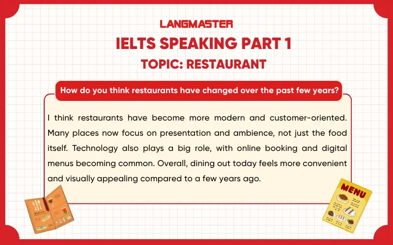 How do you think restaurants have changed over the past few years? ielts speaking part 1