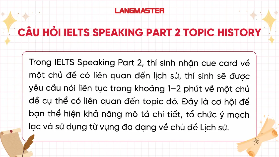 Câu hỏi IELTS Speaking Topic History Part 2