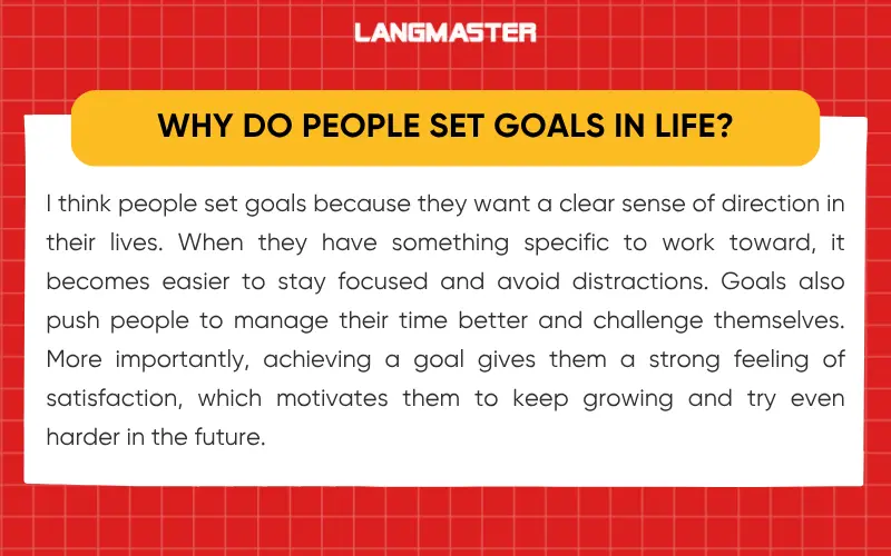 Câu trả lời mẫu IELTS Speaking Part 3 Goals