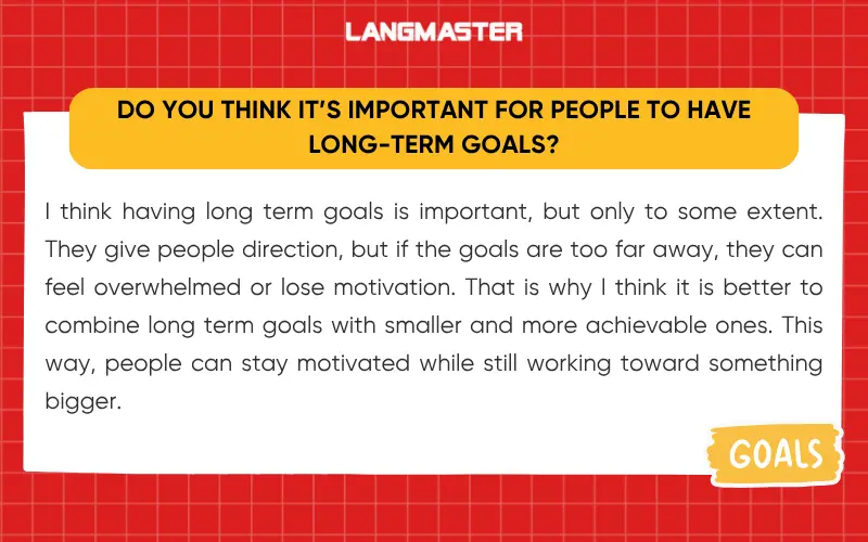 Câu trả lời mẫu IELTS Speaking Part 3 Goals