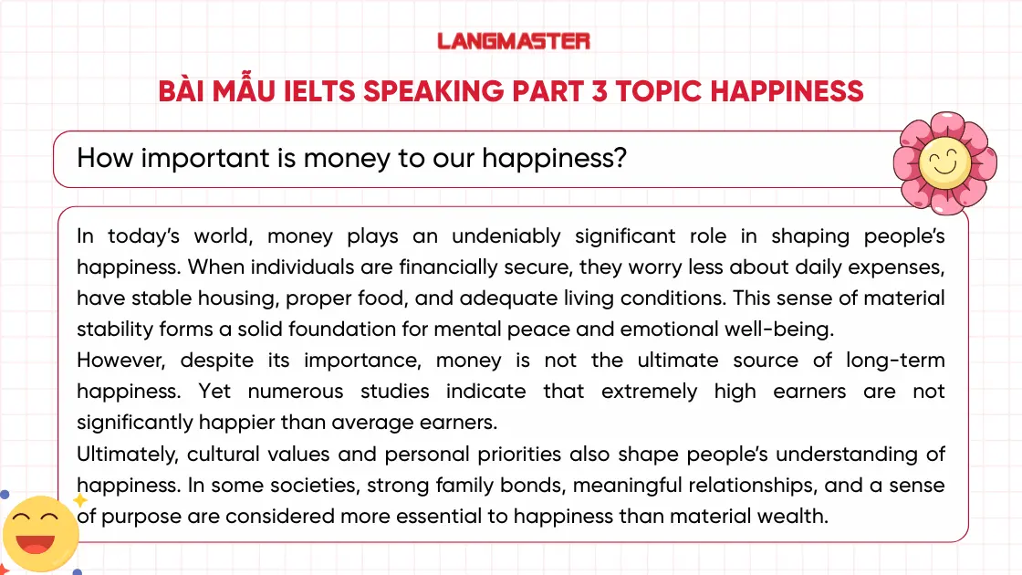 How important is money to our happiness? sample ielts speaking part 3