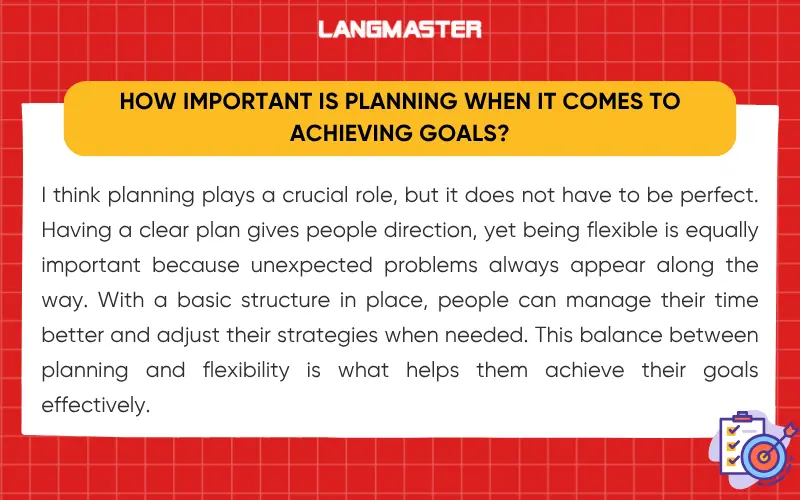 Câu trả lời mẫu IELTS Speaking Part 3 Goals