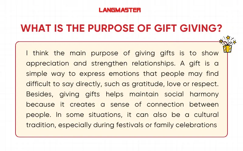 Sample mẫu topic Gift IELTS Speaking Part 3
