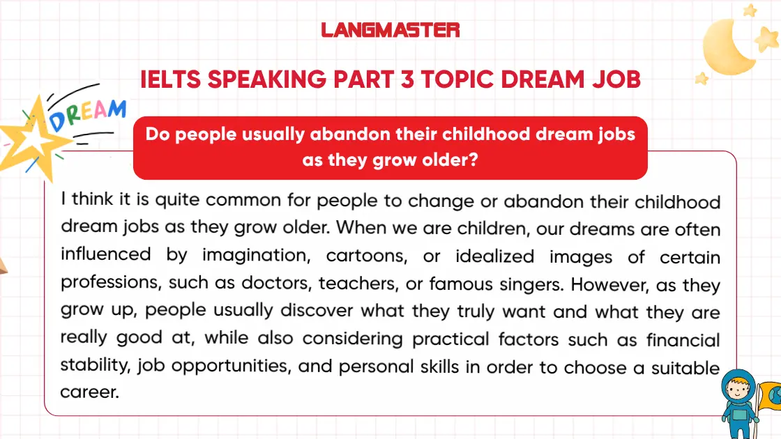 Bài mẫu IELTS Speaking Part 3 topic Dream Job thường gặp