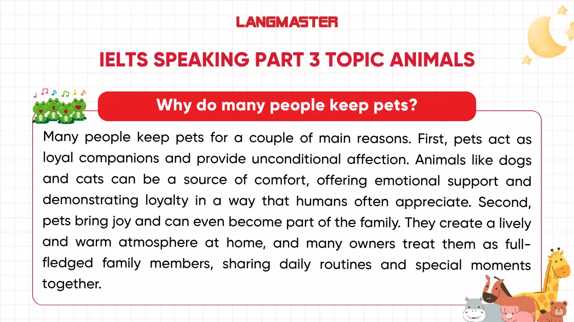 Why do many people keep pets? sample ielts speaking part 3 topic animals