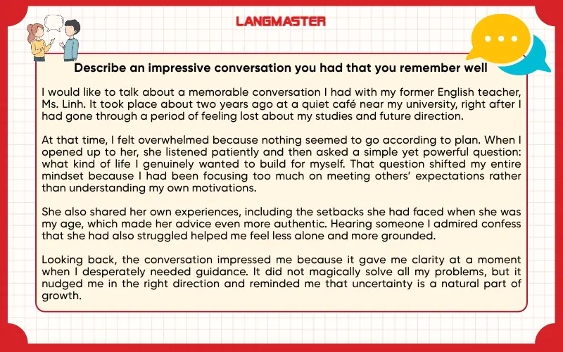 Describe an impressive conversation you had that you remember well ielts speaking part 2