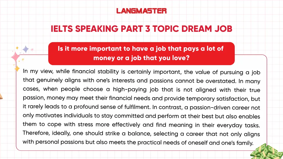 Bài mẫu IELTS Speaking Part 3 topic Dream Job thường gặp