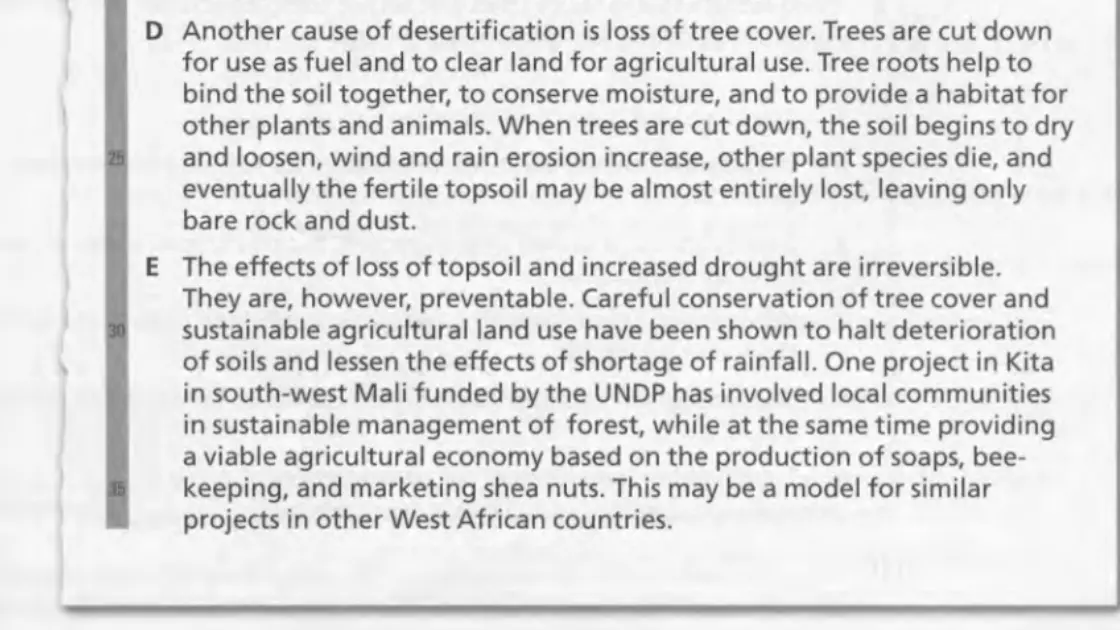 Đề thi thật IELTS Reading Deforestation and Desertification