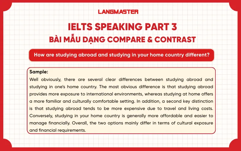 How are studying abroad and studying in your home country different? ielts speaking part 3, compare & contrast