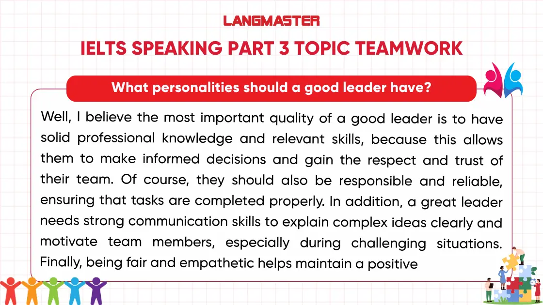 What personalities should a good leader have? sample ielts speaking part 3