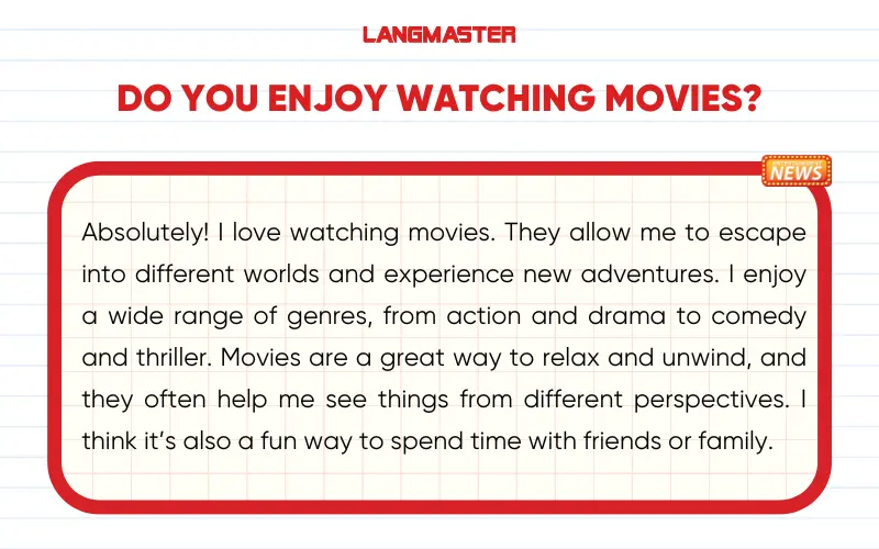 Bài mẫu topic Entertainment IELTS Speaking Part 1