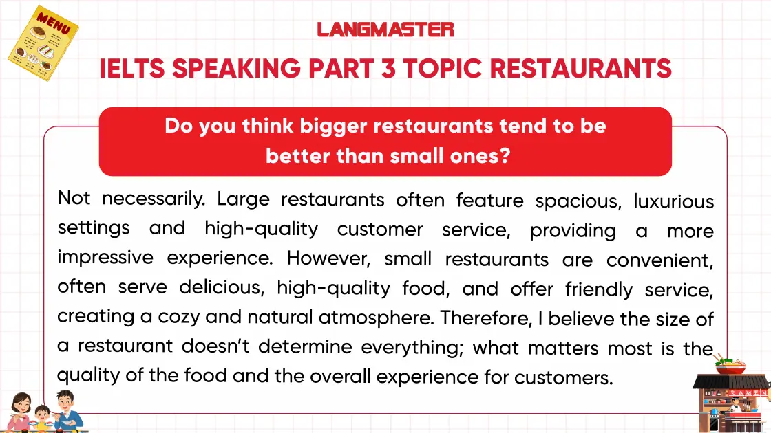 Bài mẫu IELTS Speaking Part 3 topic Restaurant