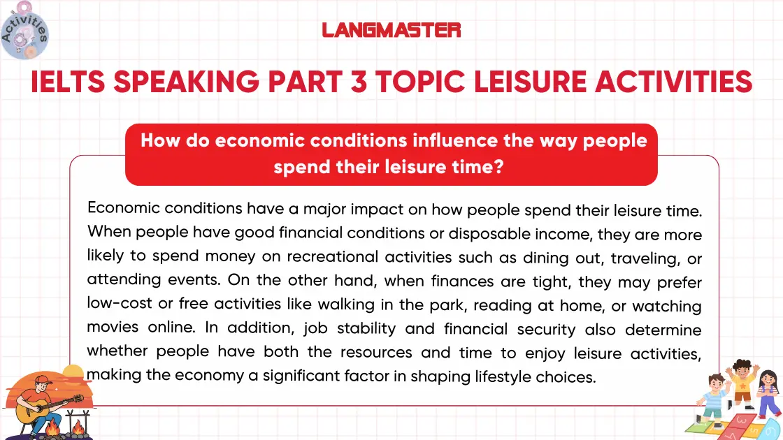 Bài mẫu IELTS Speaking Part 3 topic Leisure activities thường gặp