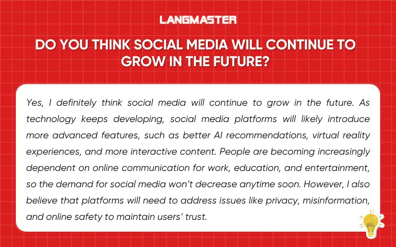 Bài mẫu topic Social Media IELTS Speaking part 3