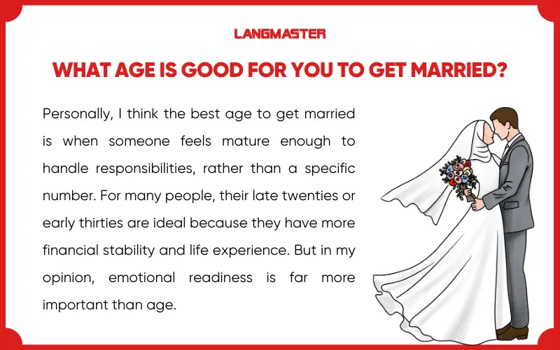 Sample answer topic Marriage IELTS Speaking Part 1