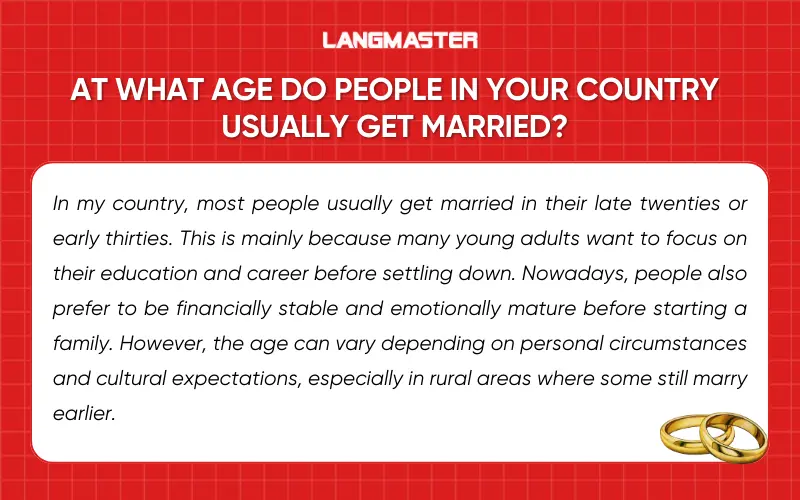 Sample answer topic Marriage IELTS Speaking Part 3