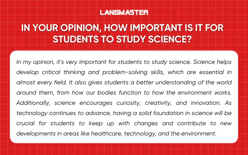 Sample answer Topic Science IELTS Speaking Part 3