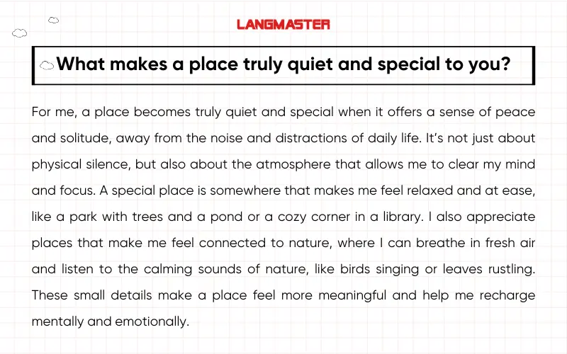 Sample IELTS Speaking Part 3 Quiet Place