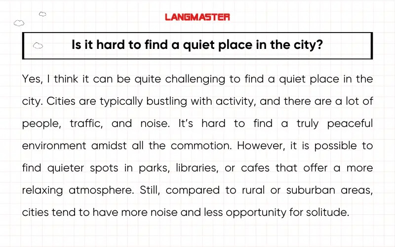 Sample IELTS Speaking Part 3 Quiet Place