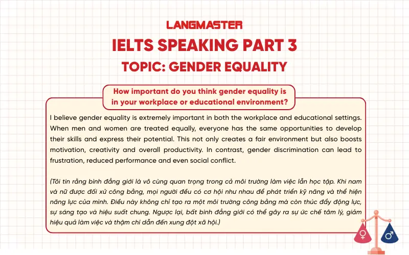 ielts speaking part 3 How important do you think gender equality is
in your workplace or educational environment?