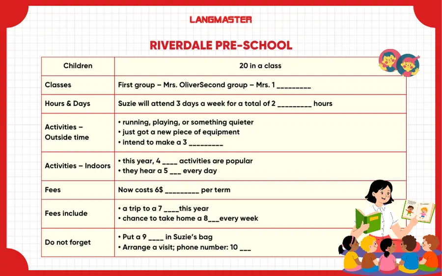 Đề bài IELTS Listening Riverdale Preschool