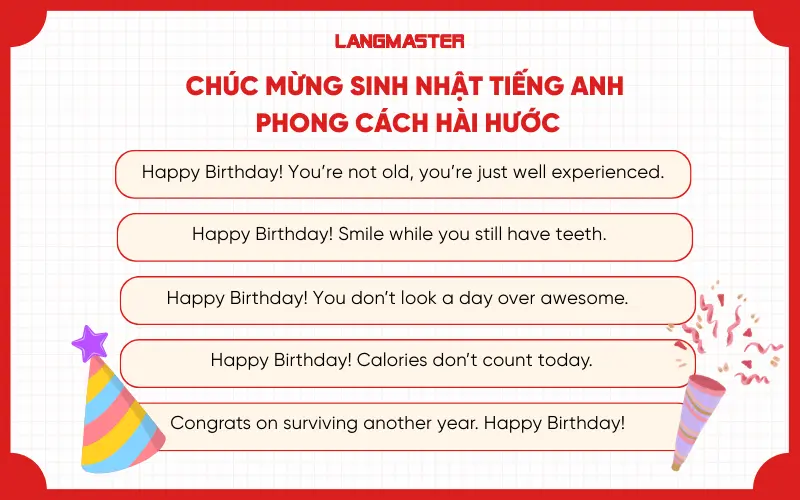 Chúc mừng sinh nhật tiếng Anh phong cách hài hước