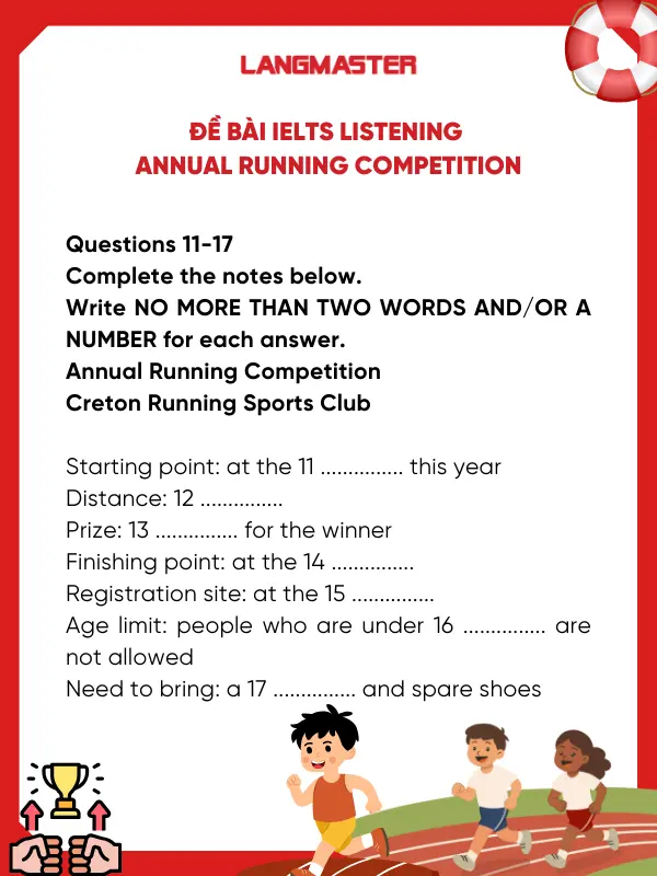 Đề bài IELTS Listening Annual running competition