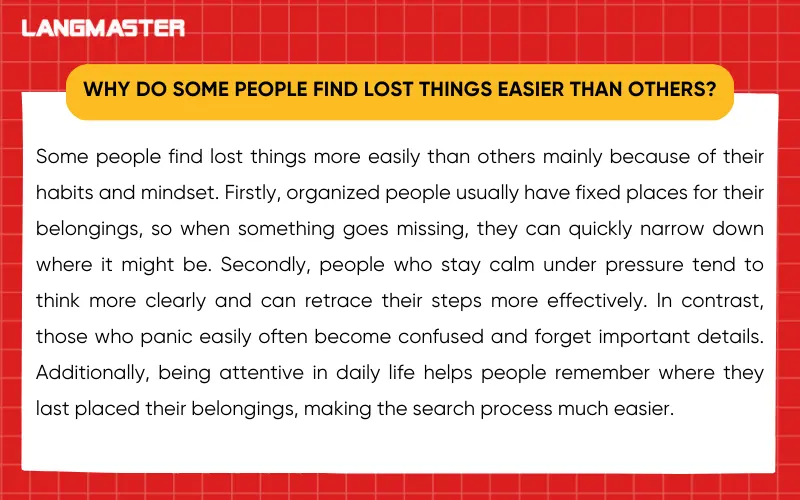 Bài mẫu IELTS Speaking part 3 topic Loisng things