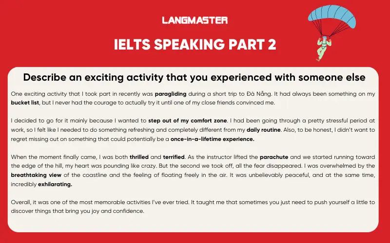 Describe an exciting activity that you experienced with someone else