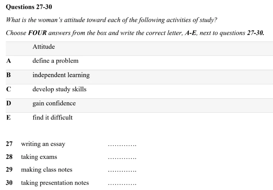 Matching Information IELTS Listening Part 3