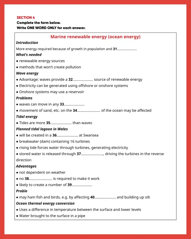 Cambridge 14 IELTS Listening Test 1 Section 4 marine renewable energy
