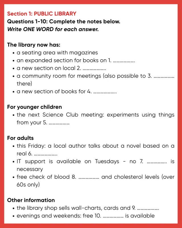 Đề bài IELTS Listening Cambridge 12 Test 3 Section 1 Public Library
