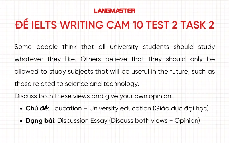 Đề IELTS Writing Cambridge 10 Test 2 task 2