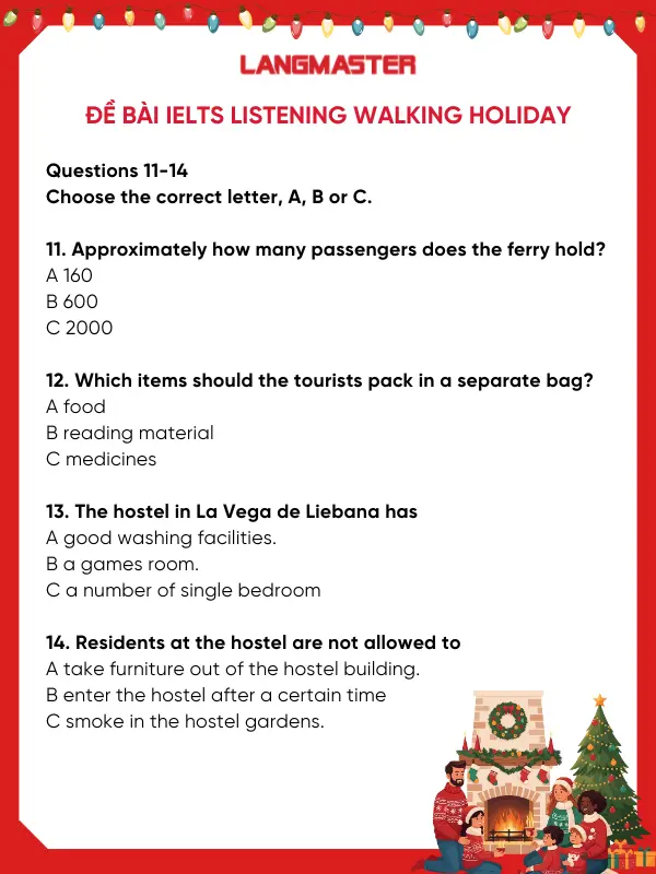 Đề bài IELTS Listening Walking holiday