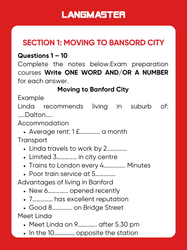 Đề Section 1 IELTS Listening Cambridge 13 Test 3