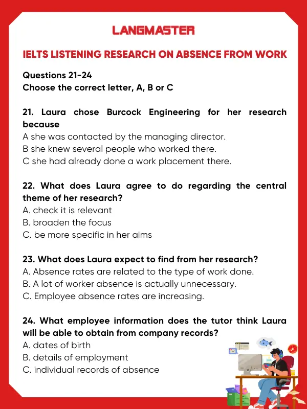 Đề bài IELTS Listening Research on absence from work