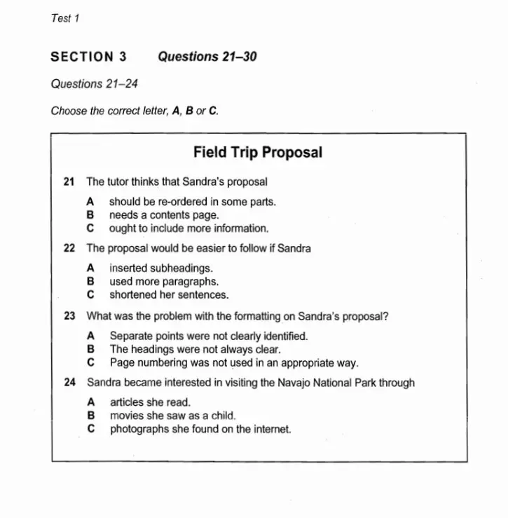 IELTS Listening Field trip Proposal