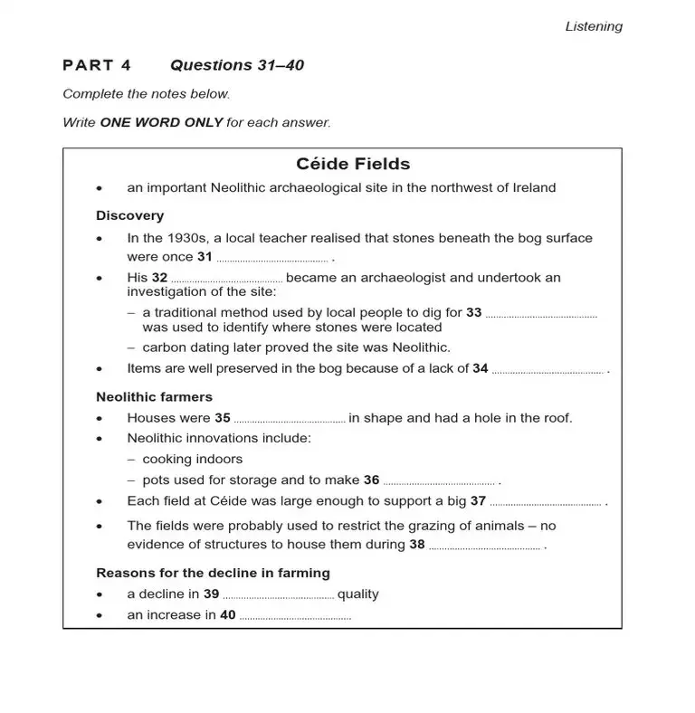 Céide Fields IELTS Listening Cam 19 Test 1