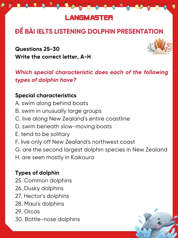 Đề bài IELTS Listening Dolphin presentation
